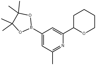 2-methyl-6-(tetrahydro-2H-pyran-2-yl)-4-(4,4,5,5-tetramethyl-1,3,2-dioxaborolan-2-yl)pyridine 结构式