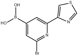 2-Bromo-6-(thiazol-4-yl)pyridine-4-boronic acid 结构式
