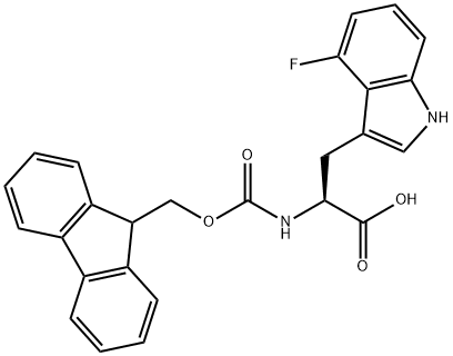 (2S)-2-({[(9H-fluoren-9-yl)methoxy]carbonyl}amino)-3-(4-fluoro-1H-indol-3-yl)propanoic acid 结构式