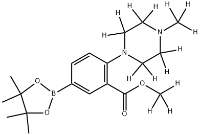 methyl-d3 2-(4-(methyl-d3)piperazin-1-yl-2,2,3,3,5,5,6,6-d8)-5-(4,4,5,5-tetramethyl-1,3,2-dioxaborolan-2-yl)benzoate 结构式