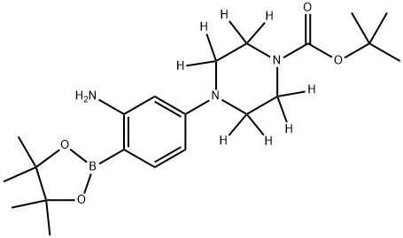 tert-butyl 4-(3-amino-4-(4,4,5,5-tetramethyl-1,3,2-dioxaborolan-2-yl)phenyl)piperazine-1-carboxylate-2,2,3,3,5,5,6,6-d8 结构式