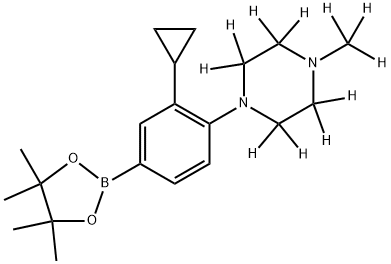 1-(2-cyclopropyl-4-(4,4,5,5-tetramethyl-1,3,2-dioxaborolan-2-yl)phenyl)-4-(methyl-d3)piperazine-2,2,3,3,5,5,6,6-d8 结构式