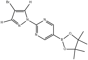 2-(4-bromo-1H-pyrazol-1-yl-3,5-d2)-5-(4,4,5,5-tetramethyl-1,3,2-dioxaborolan-2-yl)pyrimidine 结构式