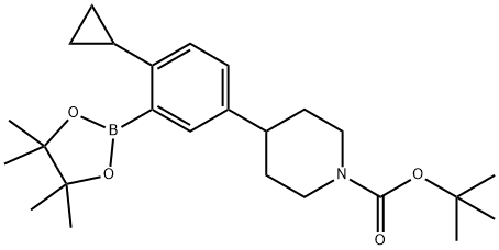 tert-butyl 4-(4-cyclopropyl-3-(4,4,5,5-tetramethyl-1,3,2-dioxaborolan-2-yl)phenyl)piperidine-1-carboxylate 结构式