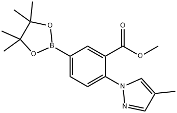 methyl 2-(4-methyl-1H-pyrazol-1-yl)-5-(4,4,5,5-tetramethyl-1,3,2-dioxaborolan-2-yl)benzoate 结构式