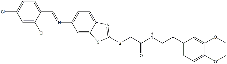 2-({6-[(2,4-dichlorobenzylidene)amino]-1,3-benzothiazol-2-yl}sulfanyl)-N-[2-(3,4-dimethoxyphenyl)ethyl]acetamide 结构式