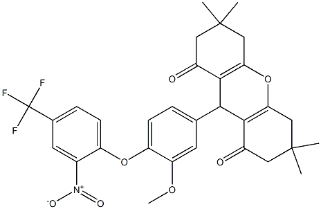 9-{4-[2-nitro-4-(trifluoromethyl)phenoxy]-3-methoxyphenyl}-3,3,6,6-tetramethyl-3,4,5,6,7,9-hexahydro-1H-xanthene-1,8(2H)-dione 结构式