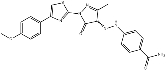 4-(2-{1-[4-(4-methoxyphenyl)-1,3-thiazol-2-yl]-3-methyl-5-oxo-1,5-dihydro-4H-pyrazol-4-ylidene}hydrazino)benzamide 结构式