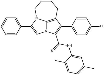 1-(4-chlorophenyl)-N-(2,5-dimethylphenyl)-4-phenyl-5,6,7,8-tetrahydro-2a,4a-diazacyclopenta[cd]azulene-2-carbothioamide 结构式