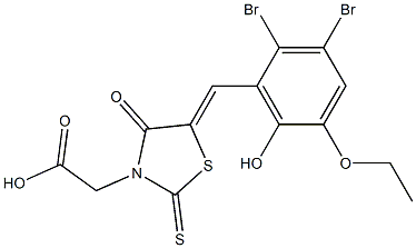 [5-(2,3-dibromo-5-ethoxy-6-hydroxybenzylidene)-4-oxo-2-thioxo-1,3-thiazolidin-3-yl]acetic acid 结构式