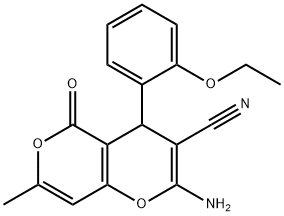 2-amino-4-(2-ethoxyphenyl)-7-methyl-5-oxo-4H,5H-pyrano[4,3-b]pyran-3-carbonitrile 结构式