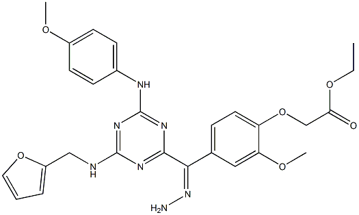 ethyl (4-{2-[4-[(2-furylmethyl)amino]-6-(4-methoxyanilino)-1,3,5-triazin-2-yl]carbohydrazonoyl}-2-methoxyphenoxy)acetate 结构式