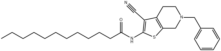 N-(6-benzyl-3-cyano-4,5,6,7-tetrahydrothieno[2,3-c]pyridin-2-yl)dodecanamide 结构式