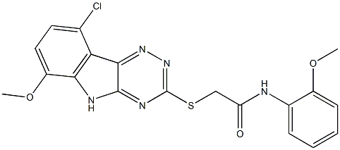 2-{[9-chloro-6-(methyloxy)-5H-[1,2,4]triazino[5,6-b]indol-3-yl]sulfanyl}-N-[2-(methyloxy)phenyl]acetamide 结构式