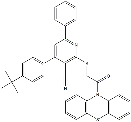 4-(4-tert-butylphenyl)-2-{[2-oxo-2-(10H-phenothiazin-10-yl)ethyl]sulfanyl}-6-phenylnicotinonitrile 结构式