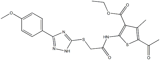 ethyl 5-acetyl-2-[({[3-(4-methoxyphenyl)-1H-1,2,4-triazol-5-yl]sulfanyl}acetyl)amino]-4-methyl-3-thiophenecarboxylate 结构式