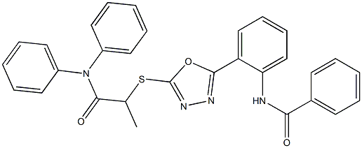 N-[2-(5-{[2-(diphenylamino)-1-methyl-2-oxoethyl]sulfanyl}-1,3,4-oxadiazol-2-yl)phenyl]benzamide 结构式