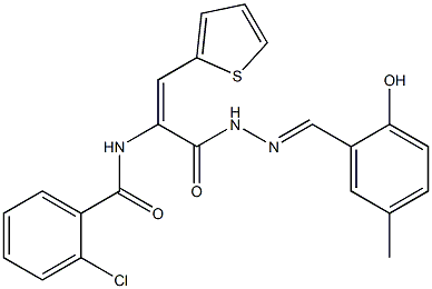 2-chloro-N-[1-{[2-(2-hydroxy-5-methylbenzylidene)hydrazino]carbonyl}-2-(2-thienyl)vinyl]benzamide 结构式