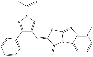 2-[(1-acetyl-3-phenyl-1H-pyrazol-4-yl)methylene]-8-methyl[1,3]thiazolo[3,2-a]benzimidazol-3(2H)-one 结构式