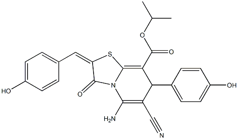 isopropyl 5-amino-6-cyano-2-(4-hydroxybenzylidene)-7-(4-hydroxyphenyl)-3-oxo-2,3-dihydro-7H-[1,3]thiazolo[3,2-a]pyridine-8-carboxylate 结构式