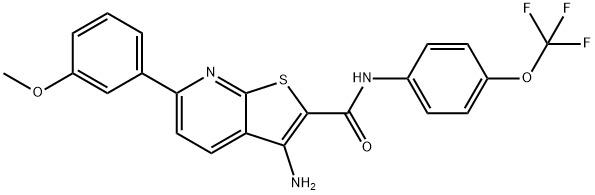 3-amino-6-(3-methoxyphenyl)-N-[4-(trifluoromethoxy)phenyl]thieno[2,3-b]pyridine-2-carboxamide 结构式