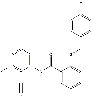 N-(2-cyano-3,5-dimethylphenyl)-2-[(4-fluorobenzyl)sulfanyl]benzamide 结构式