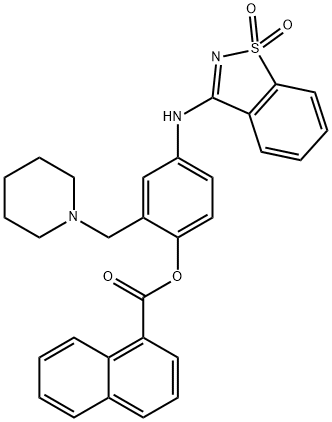 4-[(1,1-dioxido-1,2-benzisothiazol-3-yl)amino]-2-(1-piperidinylmethyl)phenyl 1-naphthoate 结构式