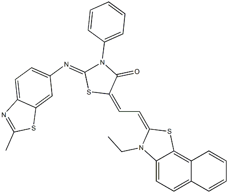 5-[2-(3-ethylnaphtho[2,1-d][1,3]thiazol-2(3H)-ylidene)ethylidene]-2-[(2-methyl-1,3-benzothiazol-6-yl)imino]-3-phenyl-1,3-thiazolidin-4-one 结构式