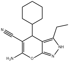 6-amino-4-cyclohexyl-3-ethyl-2,4-dihydropyrano[2,3-c]pyrazole-5-carbonitrile 结构式