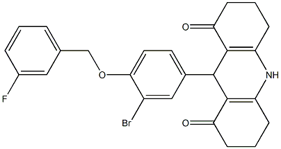 9-{3-bromo-4-[(3-fluorobenzyl)oxy]phenyl}-3,4,6,7,9,10-hexahydro-1,8(2H,5H)-acridinedione 结构式