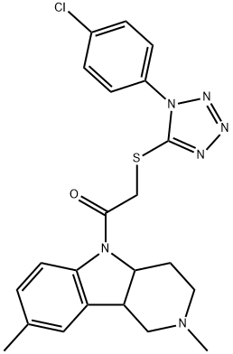 cis-5-({[1-(4-chlorophenyl)-1H-tetraazol-5-yl]sulfanyl}acetyl)-2,8-dimethyl-2,3,4,4a,5,9b-hexahydro-1H-pyrido[4,3-b]indole 结构式