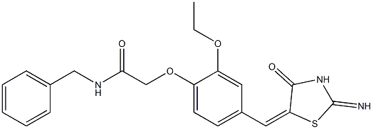 N-benzyl-2-{2-ethoxy-4-[(2-imino-4-oxo-1,3-thiazolidin-5-ylidene)methyl]phenoxy}acetamide 结构式