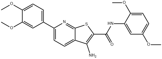 3-amino-N-(2,5-dimethoxyphenyl)-6-(3,4-dimethoxyphenyl)thieno[2,3-b]pyridine-2-carboxamide 结构式