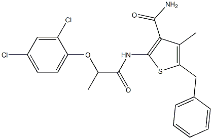 5-benzyl-2-{[2-(2,4-dichlorophenoxy)propanoyl]amino}-4-methyl-3-thiophenecarboxamide 结构式