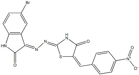 5-bromo-1H-indole-2,3-dione 3-[(5-{4-nitrobenzylidene}-4-oxo-1,3-thiazolidin-2-ylidene)hydrazone] 结构式