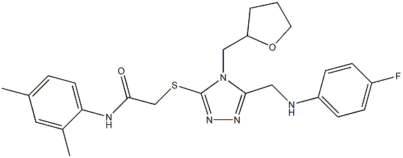 N-(2,4-dimethylphenyl)-2-{[5-[(4-fluoroanilino)methyl]-4-(tetrahydro-2-furanylmethyl)-4H-1,2,4-triazol-3-yl]sulfanyl}acetamide 结构式