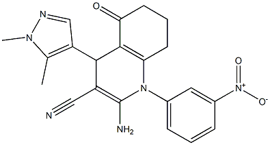 2-amino-4-(1,5-dimethyl-1H-pyrazol-4-yl)-1-{3-nitrophenyl}-5-oxo-1,4,5,6,7,8-hexahydro-3-quinolinecarbonitrile 结构式