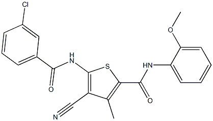 5-{[(3-chlorophenyl)carbonyl]amino}-4-cyano-3-methyl-N-[2-(methyloxy)phenyl]thiophene-2-carboxamide 结构式