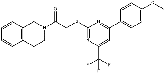 4-[2-{[2-(3,4-dihydro-2(1H)-isoquinolinyl)-2-oxoethyl]sulfanyl}-6-(trifluoromethyl)-4-pyrimidinyl]phenyl methyl ether 结构式