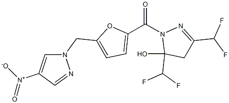 3,5-bis(difluoromethyl)-1-[5-({4-nitro-1H-pyrazol-1-yl}methyl)-2-furoyl]-4,5-dihydro-1H-pyrazol-5-ol 结构式