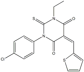 1-(4-chlorophenyl)-3-ethyl-5-(thien-2-ylmethylene)-2-thioxodihydropyrimidine-4,6(1H,5H)-dione 结构式