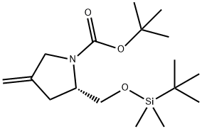 (2S)-2-[[[(1,1-DIMETHYLETHYL)DIMETHYLSILYL]OXY]METHYL]-4-METHYLENE-1-PYRROLIDINECARBOXYLIC ACID 1,1-DIMETHYLETHYL ESTER 结构式