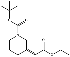 (Z)-3-(2-乙氧基-2-氧代亚乙基)哌啶-1-羧酸叔丁酯 结构式