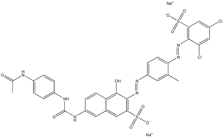 2-Naphthalenesulfonic acid, 7-[[[[4-(acetylamino)phenyl]amino]carbonyl]amino]-3-[[4-[(2,4-dichloro-6-sulfophenyl)azo]-3-methylphenyl]azo]-4-hydroxy-, disodium salt 结构式