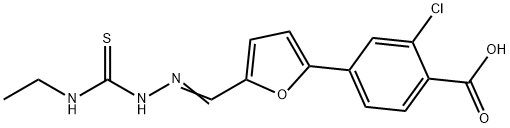 2-Chloro-4-[5-[[2-[(ethylamino)thioxomethyl]hydrazinylidene]methyl]-2-furanyl]benzoic acid 结构式