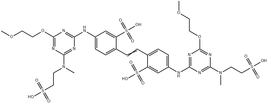 4,4'-Bis[[4-(2-methoxyethoxy)-6-[N-methyl-N-(2-sulfoethyl)amino]-s-triazin-2-yl]amino]-2,2'-stilbenedisulfonic acid 结构式