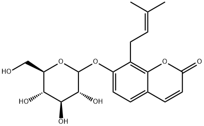 2H-1-Benzopyran-2-one, 7-(D-glucopyranosyloxy)-8-(3-methyl-2-buten-1-yl)- 结构式