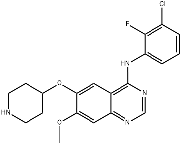 N-(3-chloro-2-fluorophenyl)-7-methoxy-6-(piperidin-4-yloxy)quinazolin-4-amine 结构式