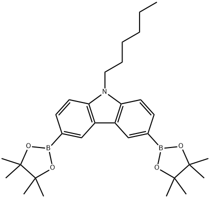 9-己基-3,6-双(4,4,5,5-四甲基-1,3,2-二氧杂环戊硼烷-2-基)-9H-咔唑 结构式