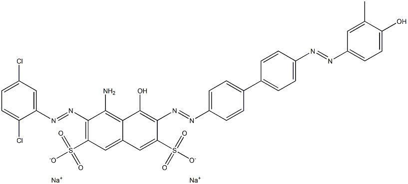 4-Amino-3-[(2,5-dichlorophenyl)azo]-6-[[4'-[(3-methyl-4-hydroxyphenyl)azo]-1,1'-biphenyl-4-yl]azo]-5-hydroxy-2,7-naphthalenedisulfonic acid disodium salt 结构式